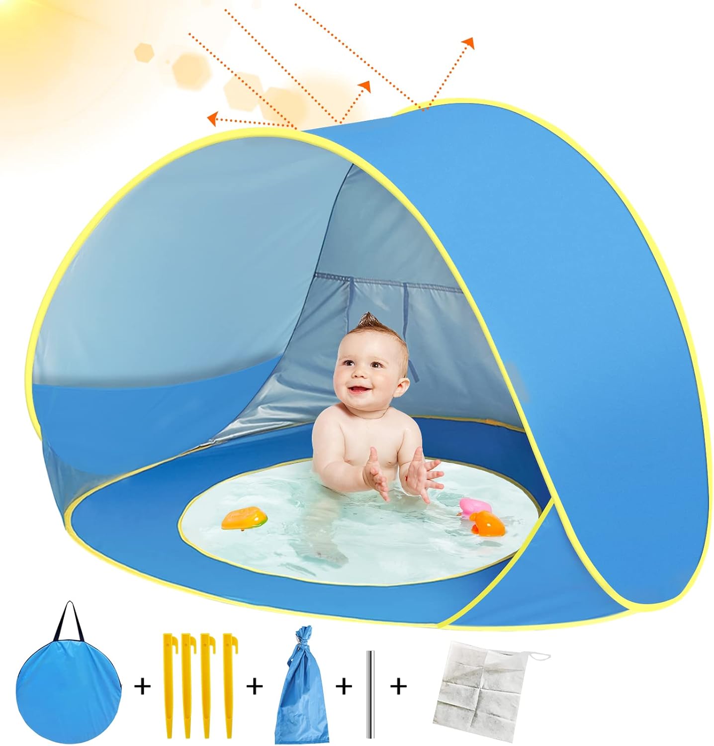 L&Y Pop Up Baby Beach Tent, Portable Baby Sun Shade Tent with Tent Pegs 4pcs, Waterproof UV Tent
