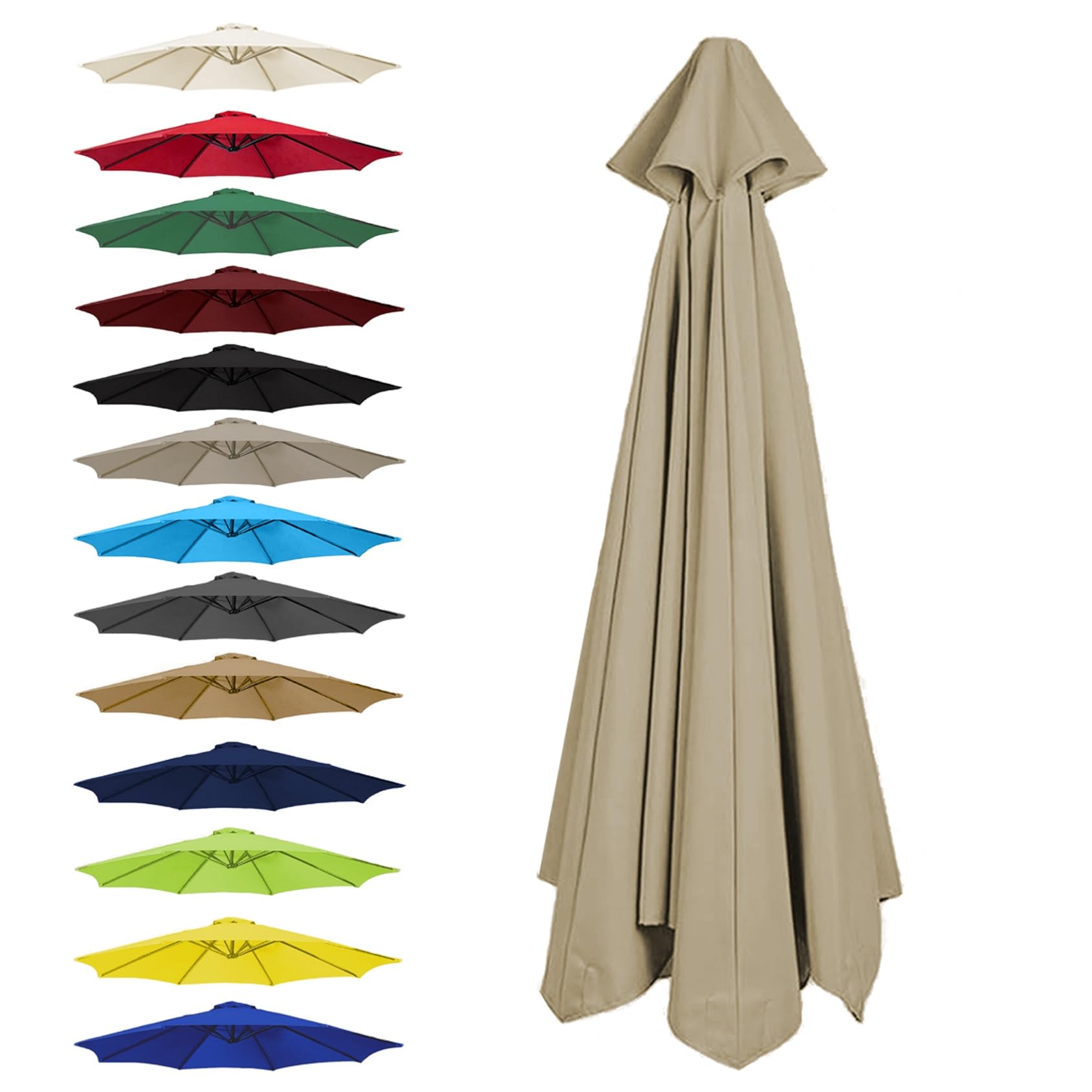 Toile De Rechange pour Parasol 6 Baleines: 2,0/2,5/2,7/3,0 M, 8 Baleines : 2,0/2,3/2,7/3,0/3,5 M(Top Color,8 Ribs: 350CM/11.5FT)