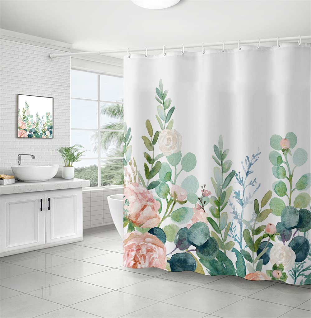 TURIM Green Leaf Shower Curtain 240 x 200 cm Water-Repellent Anti-Mould Fabric Bathroom Curtain Motif E 180 x 200 cm