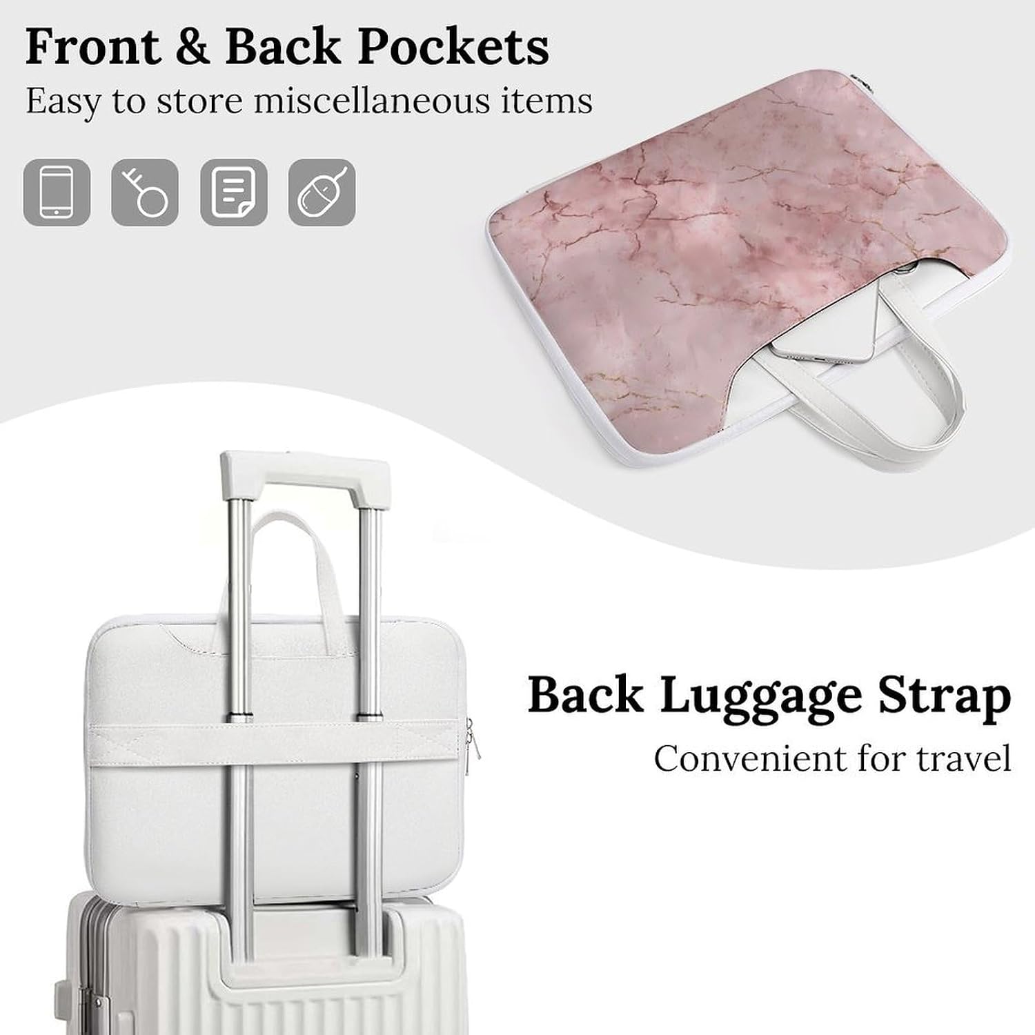 Rose Gold Marble Texture Leather Laptop Bag Handheld Slim Computer Bags Business Briefcase