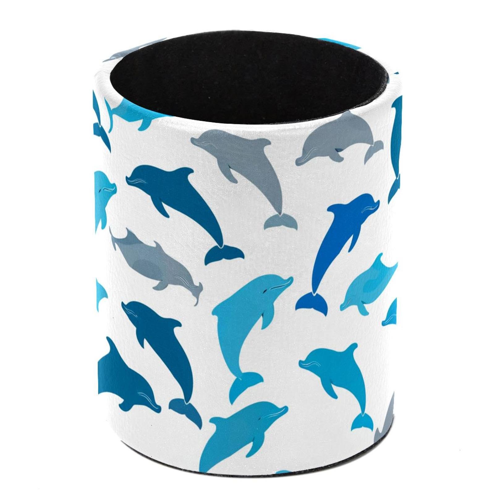 HEOEH Dolphin Pen Holder for Desk, PU Leather Pencil Holder Pen Cup Marker Holder Makeup Brush Holders, Desk Accessories & Workspace Organizers for Home, Office
