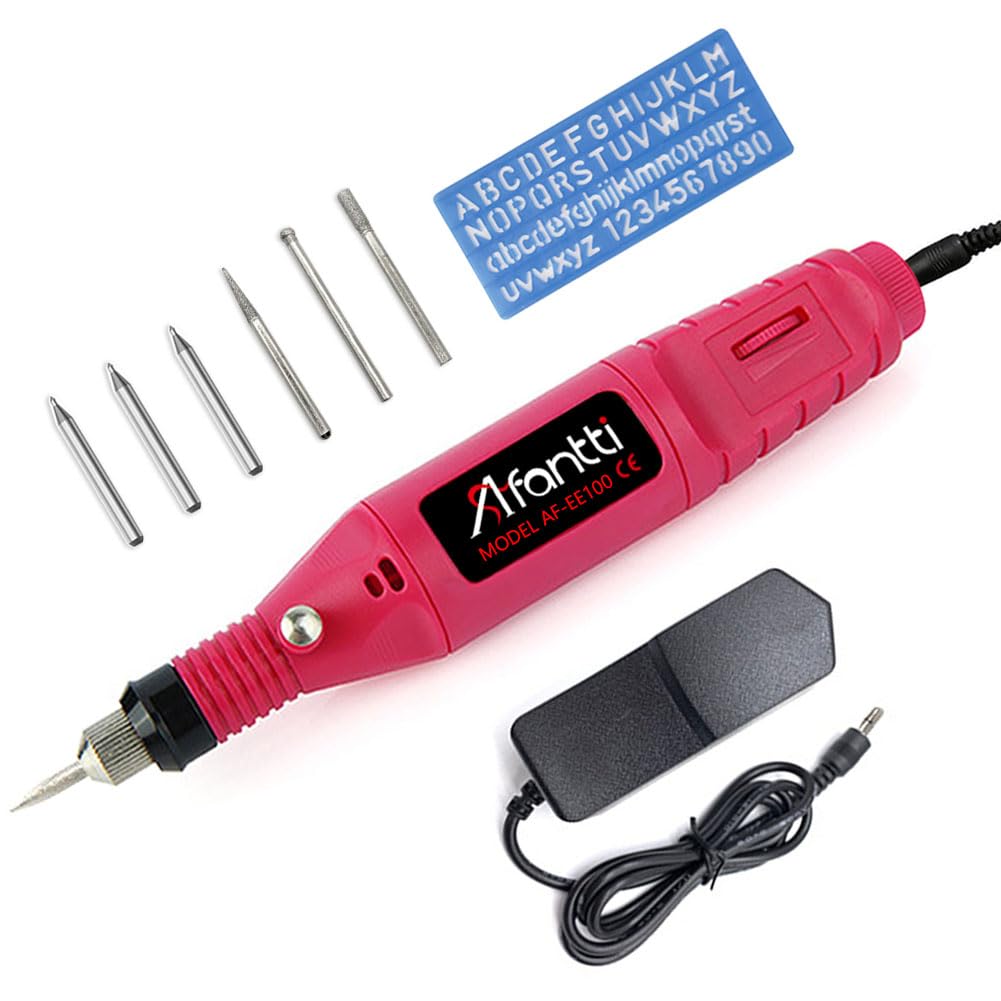 Afantti Corded Electric Engraver Pen Engraving Etching Tool Etcher Kit with | Stencil & Tungsten Carbide Tip | for Metal Glass jewelry Leather Wood
