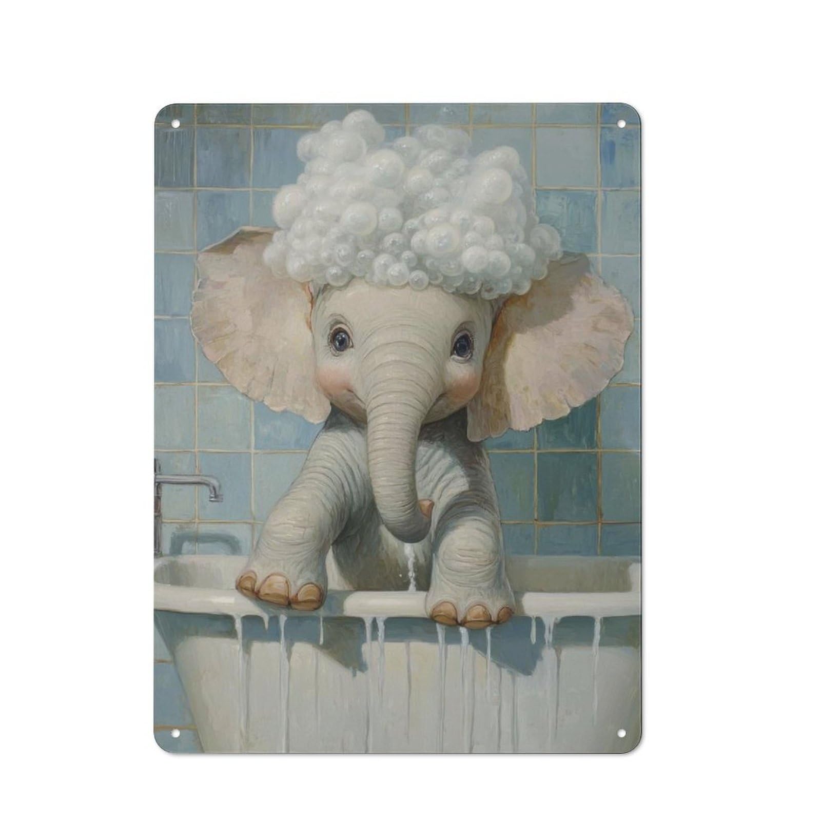 Junmoney Style-16 For Hobby Room Or Studio, Elephant Bath Time Retro-Style Tin Sign 40X30cm, For Room Styling Across Hobby Rooms And Studios