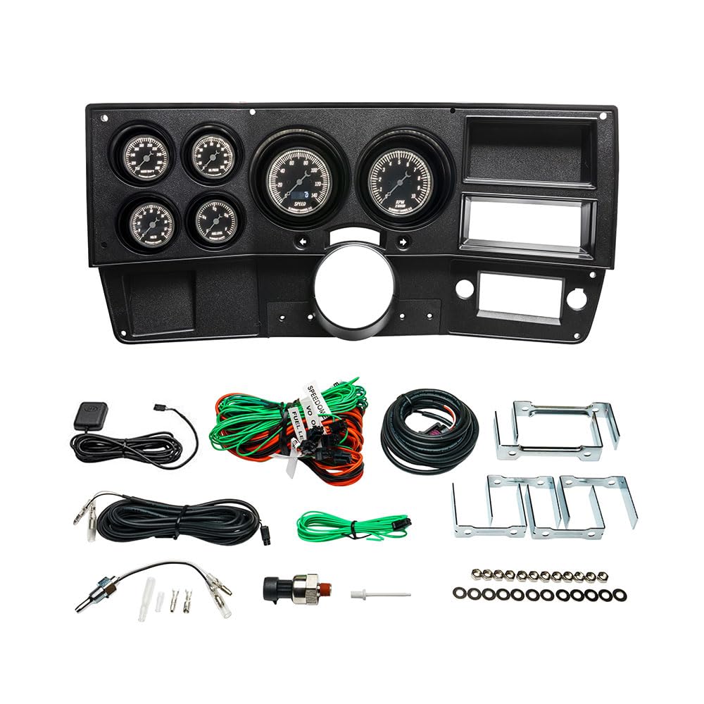 GlowShift Vintage 6-Gauge Cluster Package Fits Chevy C10 1973-1987 - Classic Black Speedometer, Tachometer, Oil Pressure, Water Coolant Temp, Fuel