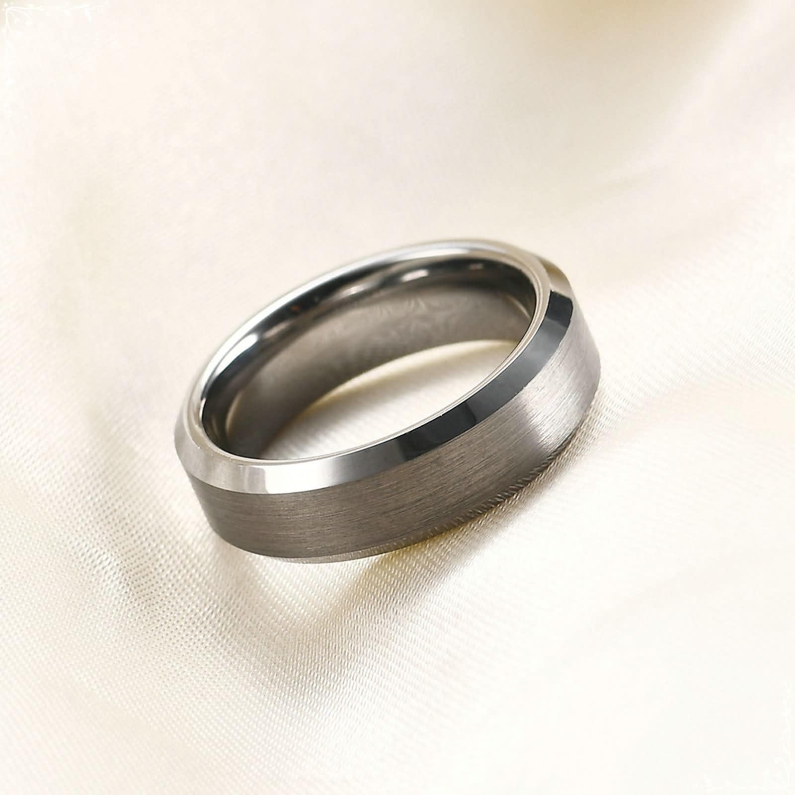 Anillo Tungsteno de Mujer Grabado Personalizado,Anillos 4/6/8MM con Redondo Mate Anillos Compromiso Plata Anillos de Compromiso Pareja