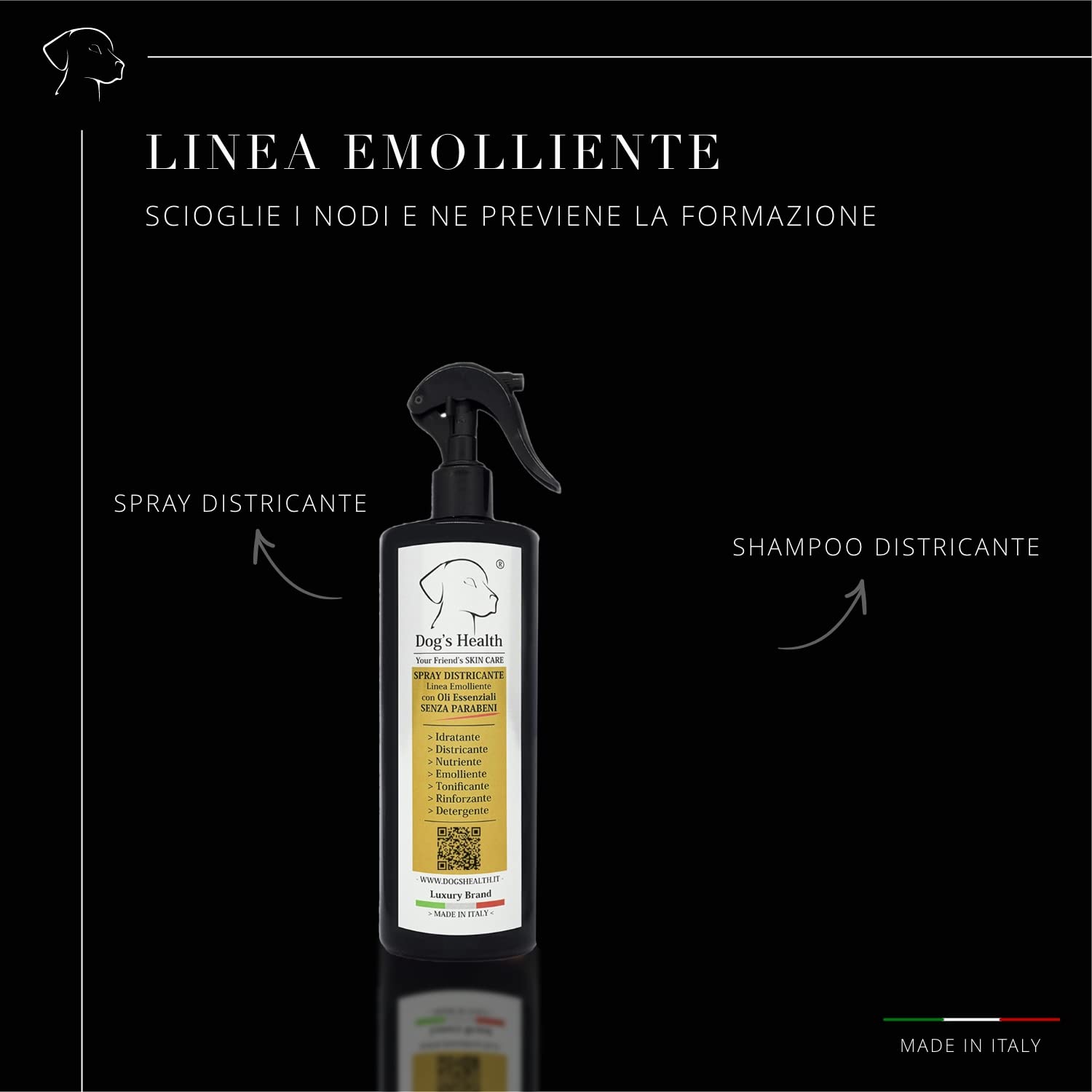 Dog's Health – shampoo per cani 500ml - shampoo Districare pelo cane - Sciogli Nodi pelo cane. shampoo per cani pelo lungo e pelo corto, Con olio di Argan, di Neem e Aloe Vera. senza OGM