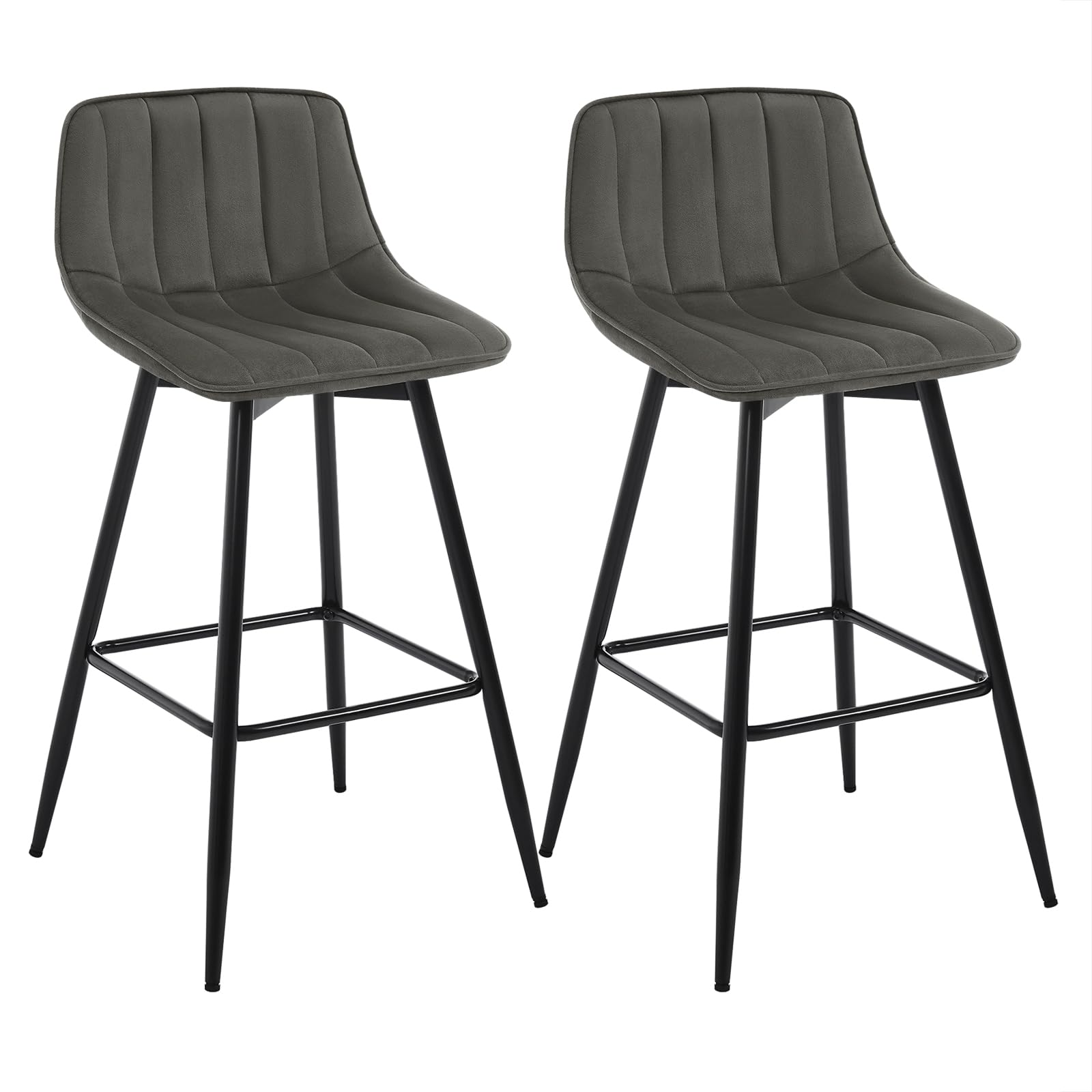 WOLTU Kitchen Stools, Set of 2 Bar Stools, Stools with Backrest for Bar, Bistro and Kitchen Island, Velvet, Dark Grey