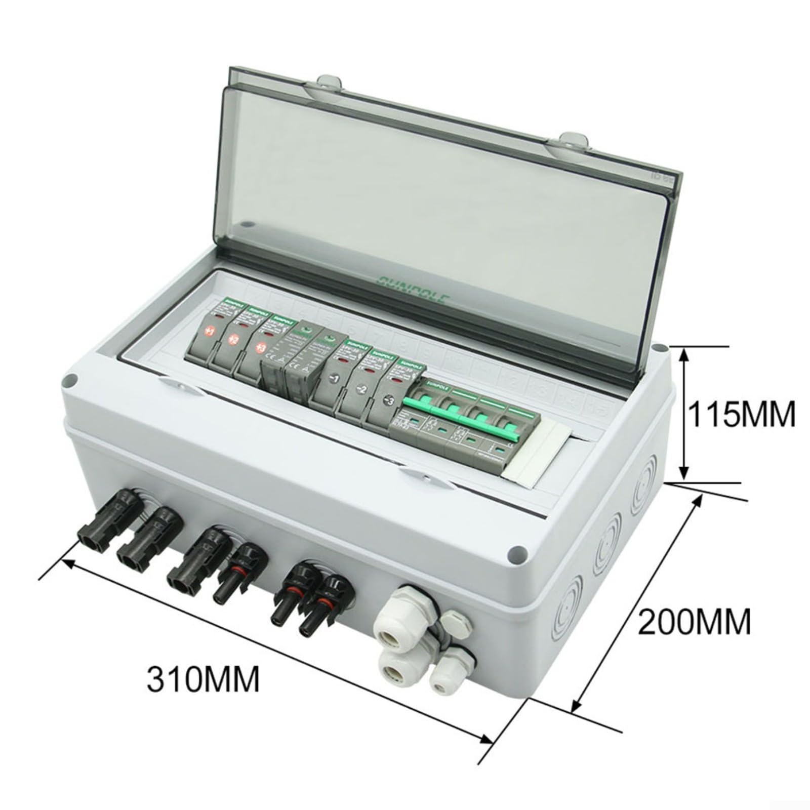 PV Combiner Box, 3 in 1 Out 1000V IP65 Impermeabile Protezione solare PV Rilevamento in tempo reale LQX-C DC Strings/Combiner Scatole per impianto fotovoltaico residenziale sul tetto