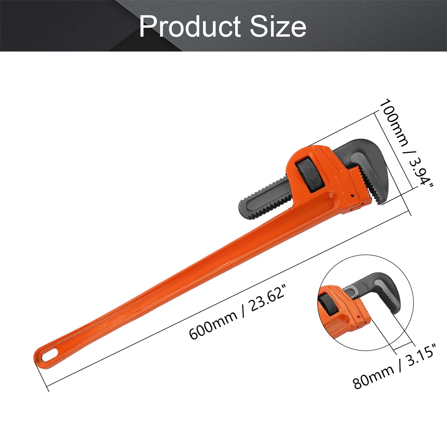 Utoolmart 600 # klucz do rur 45 # stalowy elektrostatyczny pyłoszczelny regulowany lekki prosty klucz hydrauliczny do zaciskania i obracania narzędzia do rur stalowych pomarańczowy czerwony 1 szt
