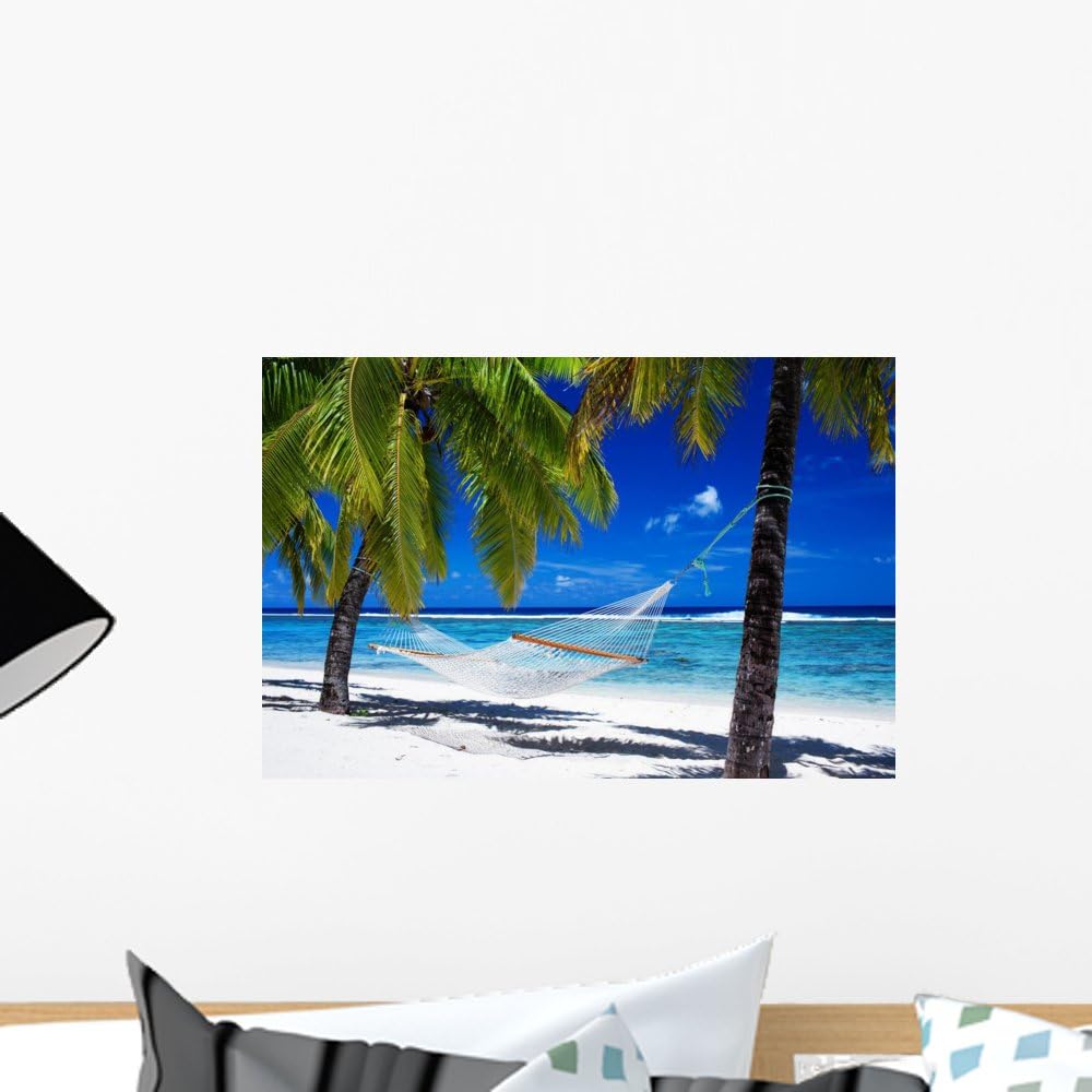 Wallmonkeys FOT-30945895-36 WM79960 Hammock Between Palm Trees on Tropical Beach Peel and Stick Wall Decals, 36" W x 24" H-Large