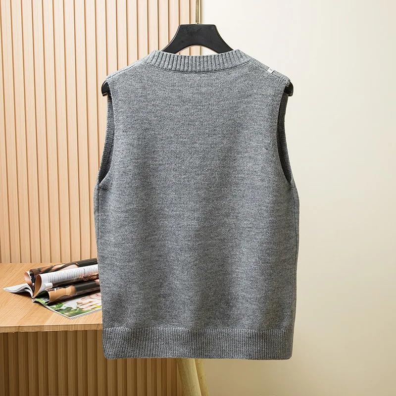 LIXINGHEITANG Size Style Men's V-Neck Vest Sweater Casual Solid Color Sleeveless Pullover Male Clothing4