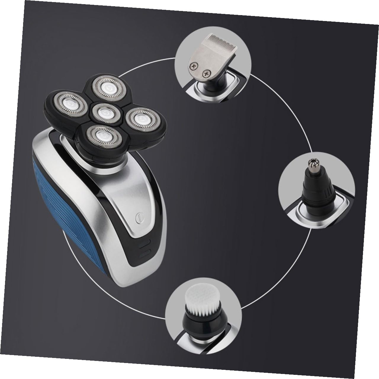 Rasoio Elettrico Uomo 5 Testine Rotanti 4d, Rasoio Barba Intelligente Ricaricabile USB in Abs per Viso e Testa, Design Dual Purpose e Portatile