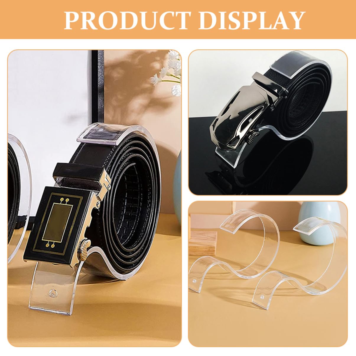 SOESFOUFU Elegant Belt Display Holder 4pcs Acrylic Belt Stands Belt Organizer for Retail Use