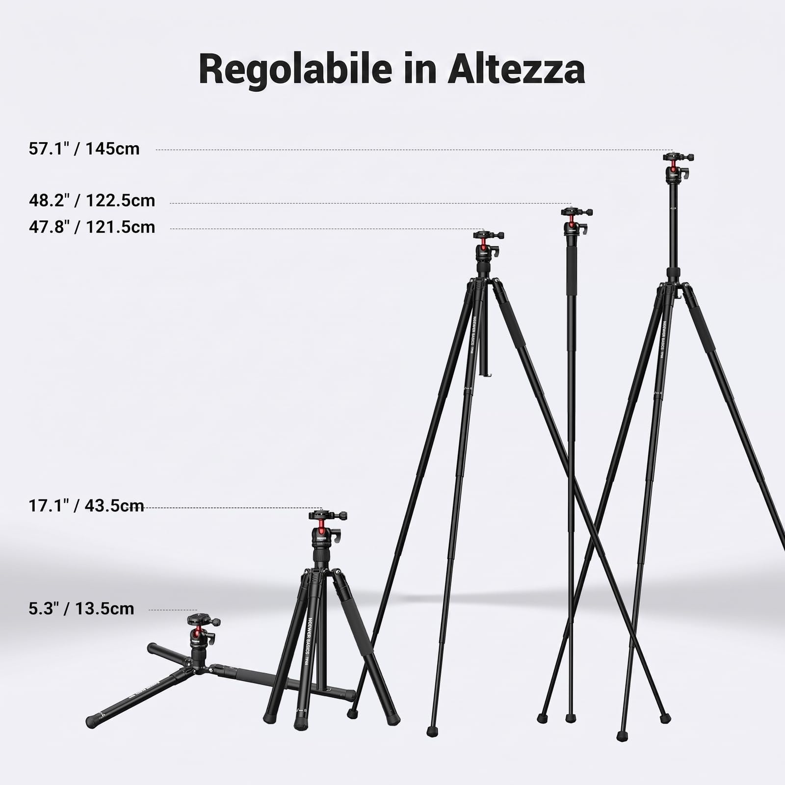 NEEWER BASICS Monopiede Treppiede Fotocamera da 145cm con Piastra QR Arca Testa Sfera Porta Telefono, Tripod da Viaggio Compatto e Portatile per iPhone DSLR Videocamera Video Streaming, Max 3kg, TP68