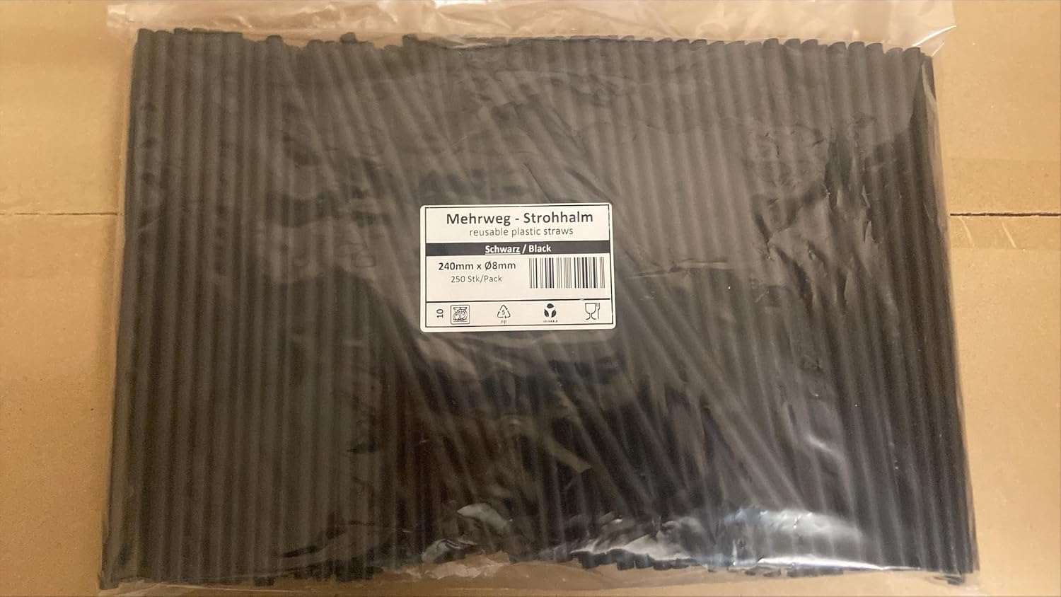 2000 x Schwarz 240x8mm Jumbo Strohhalme Mehrweg PP Trinkhalme reusable