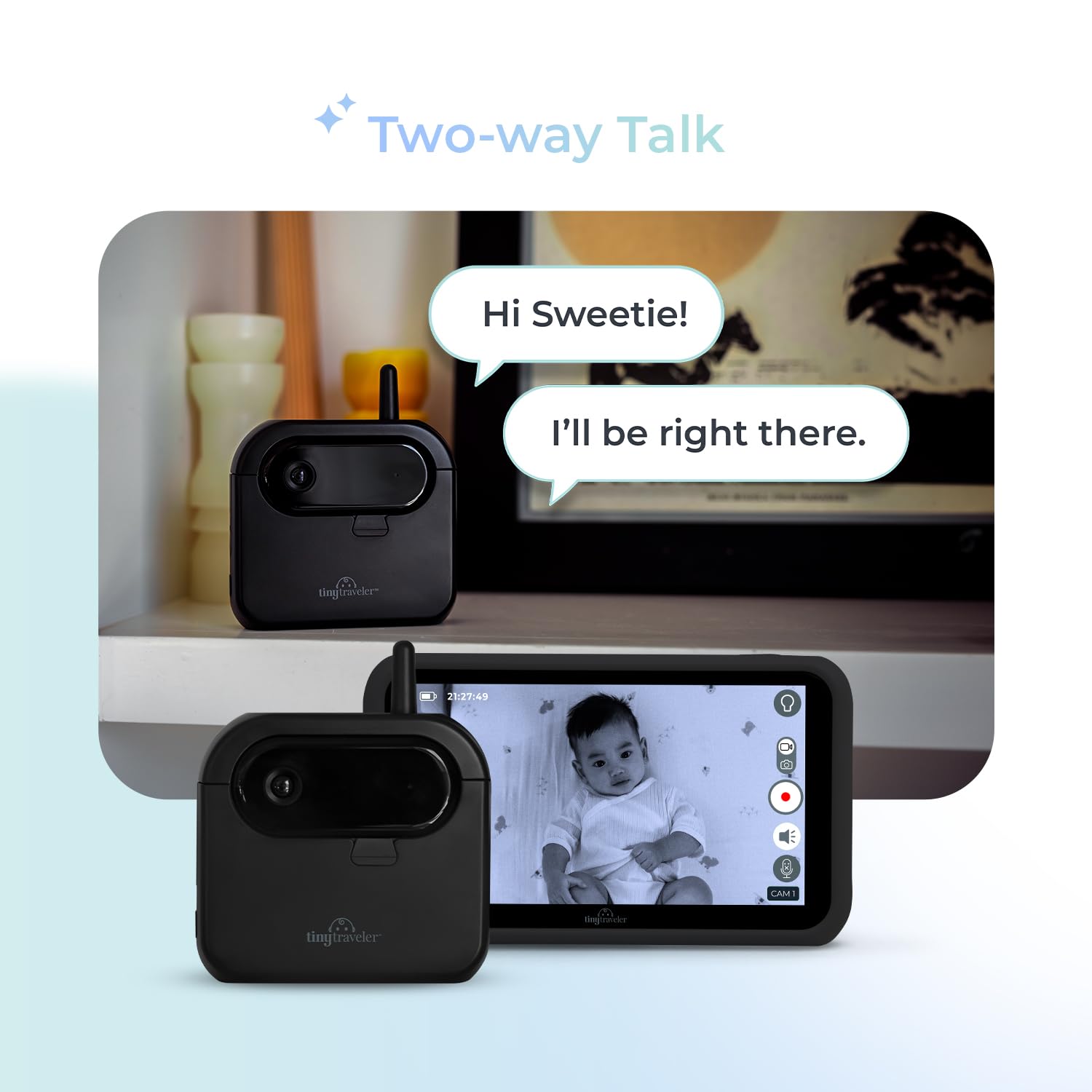 Tiny Traveler Monitor de bebé bebés AI 1080P de 5 pulgadas con cargador portátil, color negro