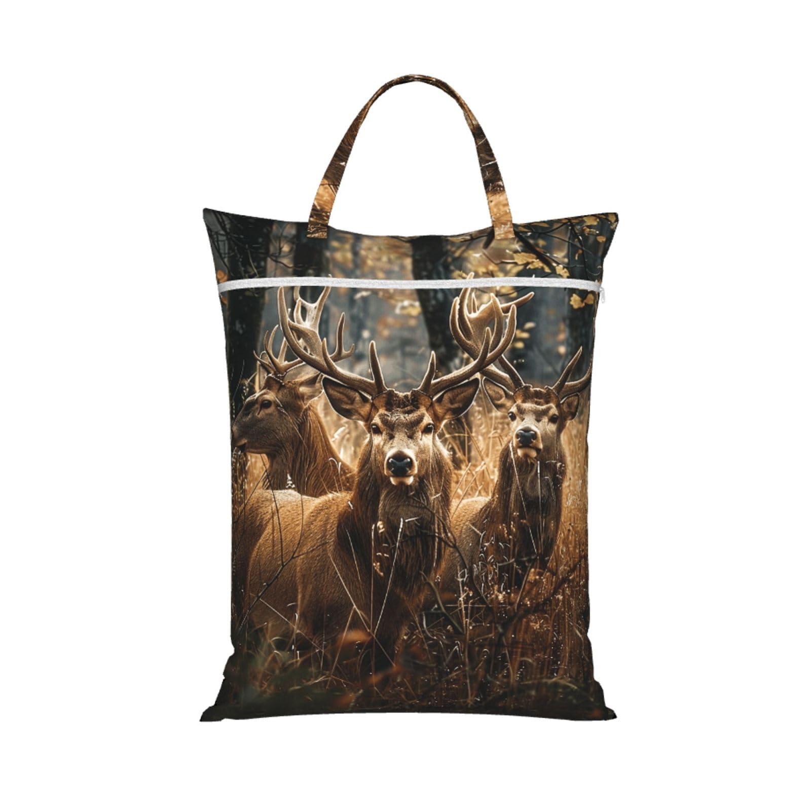Large Travel Laundry Bags,Nature wild Animal Deers Print with Handle Foldable Laundry Bag for Holidays Gym Swimming and Family Trips, 1Pcs