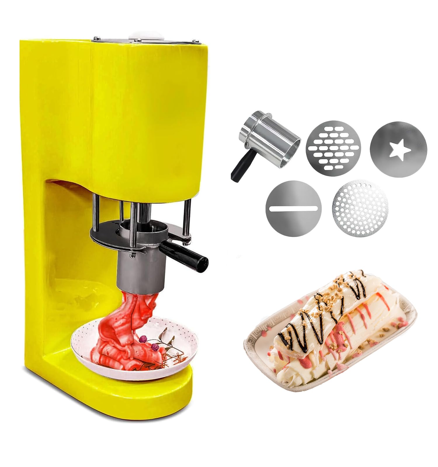 MáQuina De Helado Comercial, 7.4-7.9 GAL/H MáQuina para Hacer Helado De Espagueti con Tolva De 4.2l, MáQuina para Hacer Helado para Fiestas De CumpleañOs, Restaurantes, Bares,Amarillo