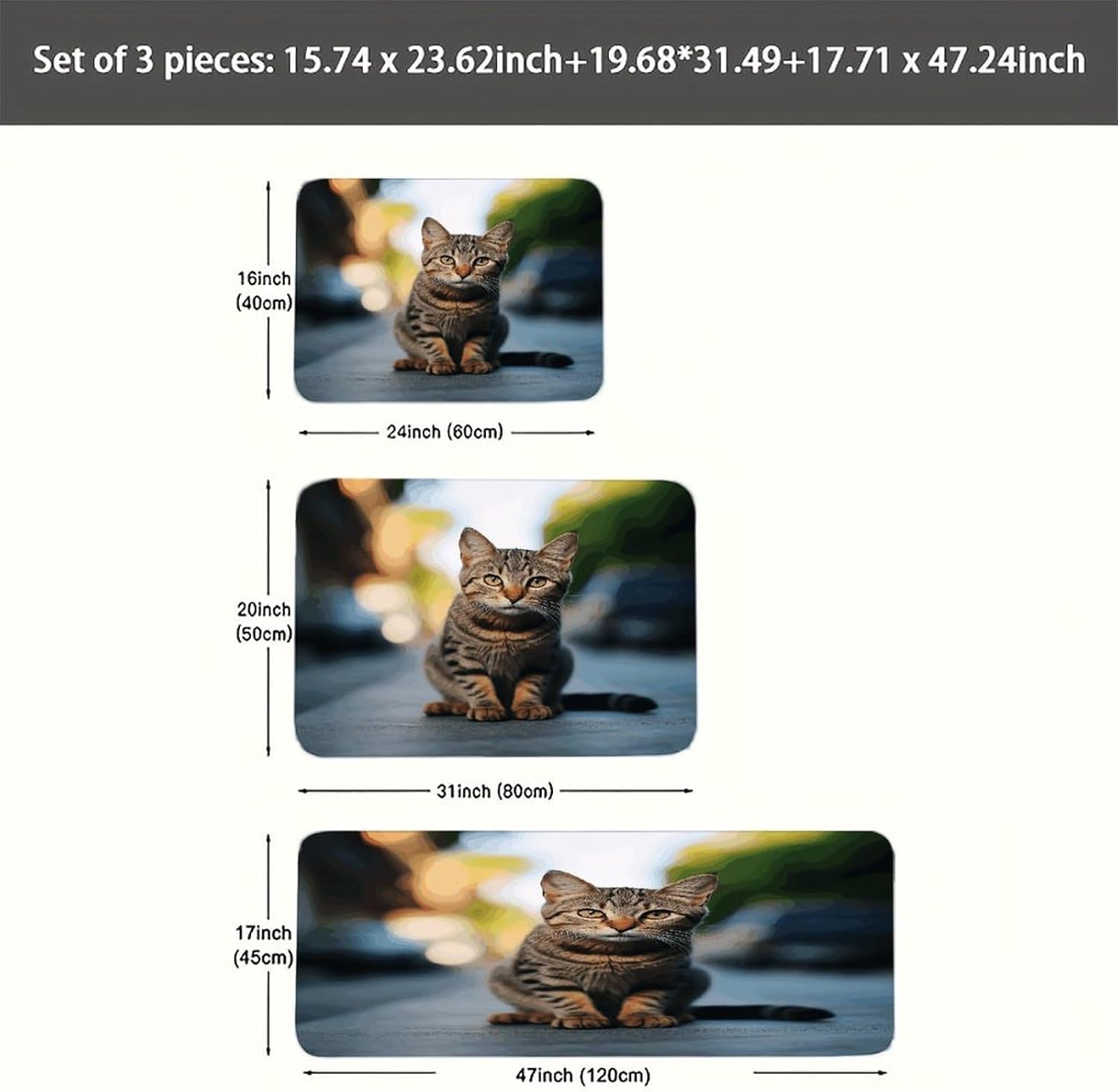 Brown Tabby Kitten Kitchen Rugs Sets of 3 Washable Non Slip Kitchen Rug Water Resistant Carpet Piece Anti Fatigue Kitchen Mats Soft Comfort Standing Mat Modern Area Rug