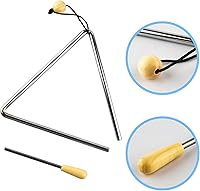 Vista 3 de Musfunny Triángulo Instrumento Musical con Percutor, Triángulos de Acero de Ritmo Percusión Manual (17.78 cm)