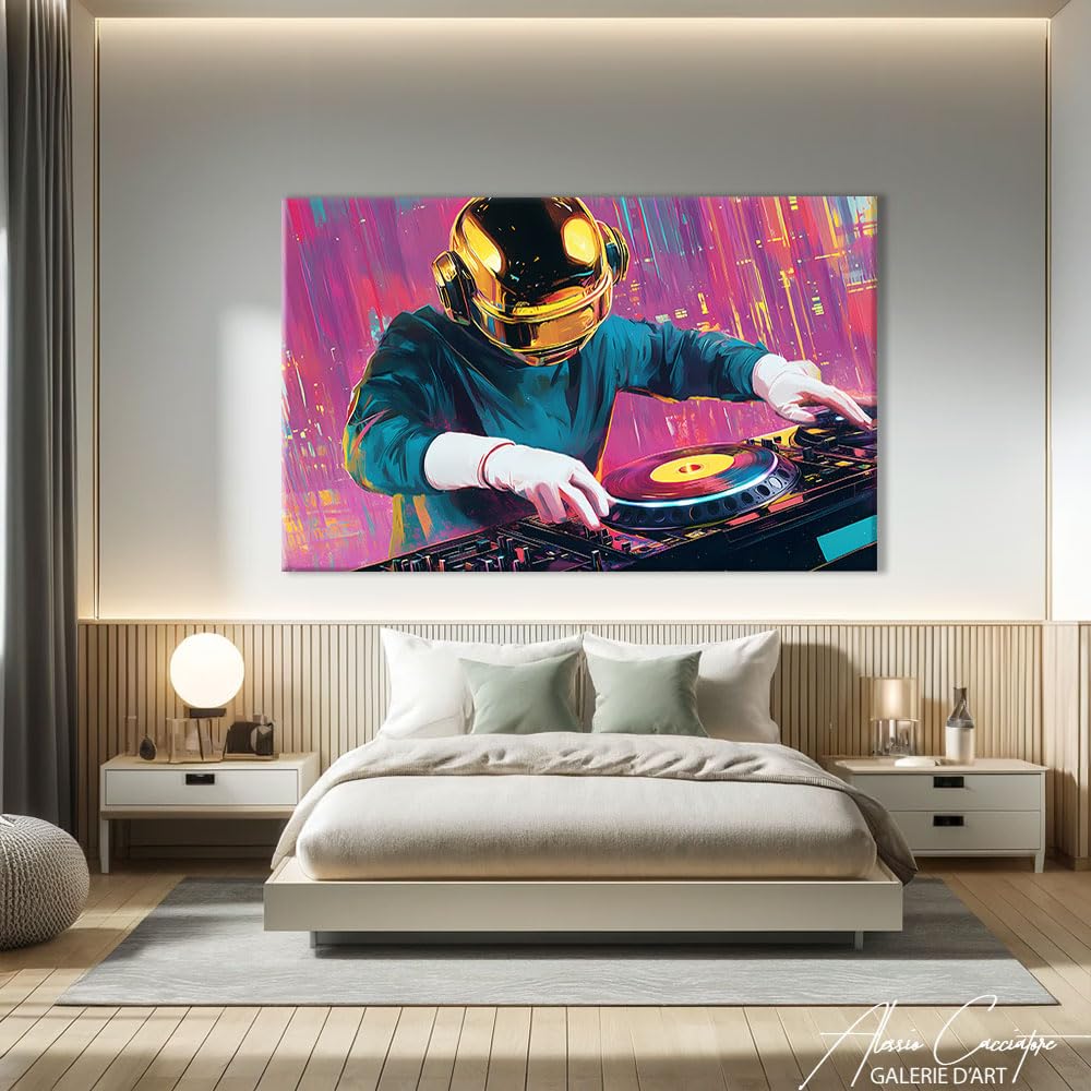 Alessio Cacciatore Quadro per DJ - Tela Musica - Stampa su tela Cyberpunk - Decorazione da parete - Pop Art Decorazione da parete - Idea regalo per la casa (120 x 80 cm)