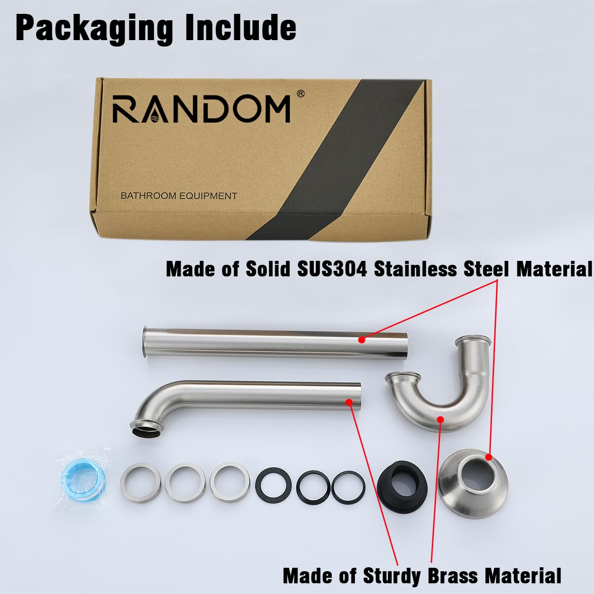 RANDOM RD83555BN-L - Trampa para fregadero de baño en forma de U de 1-1/4 pulgadas con tubo de extensión de junta deslizante, botella de drenaje de residuos de altura ajustable, kit de trampa en P