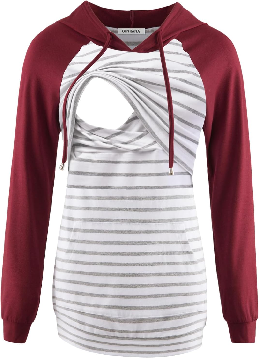 GINKANAWomen's Nursing Hoodie Sweatshirt Long Sleeves Breastfeeding Maternity Tops Casual Clothes