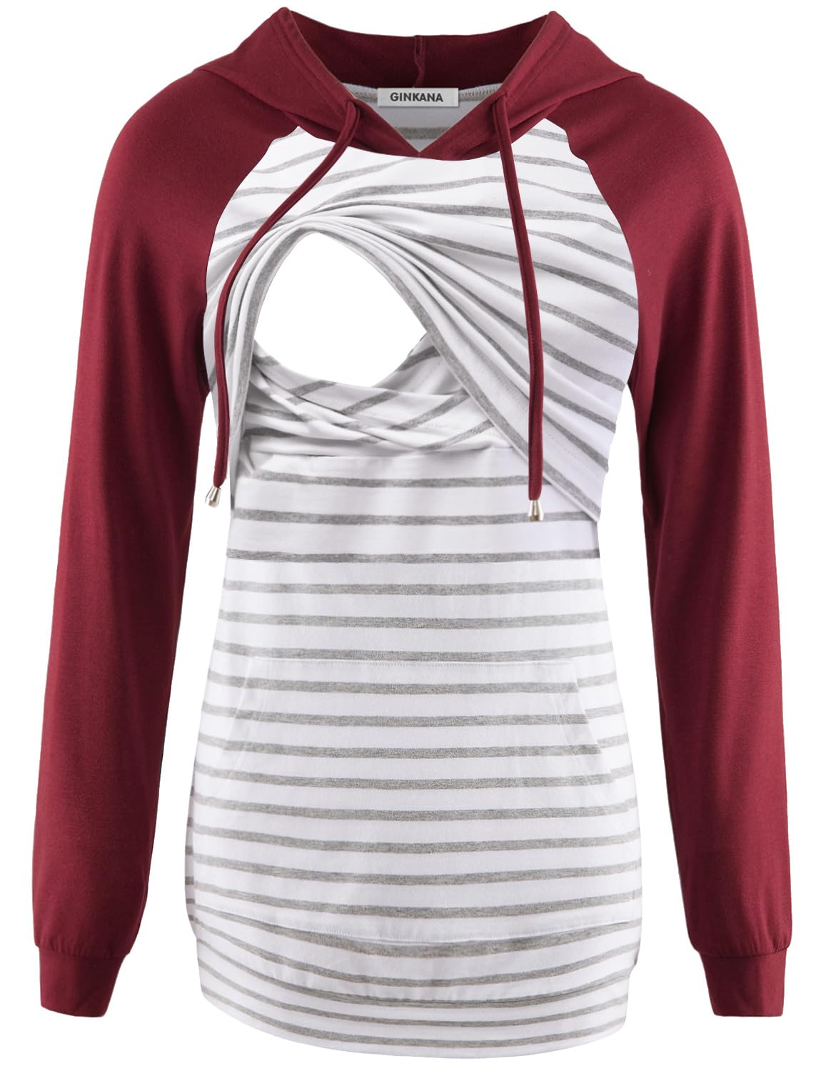 GINKANAWomen's Nursing Hoodie Sweatshirt Long Sleeves Breastfeeding Maternity Tops Casual Clothes