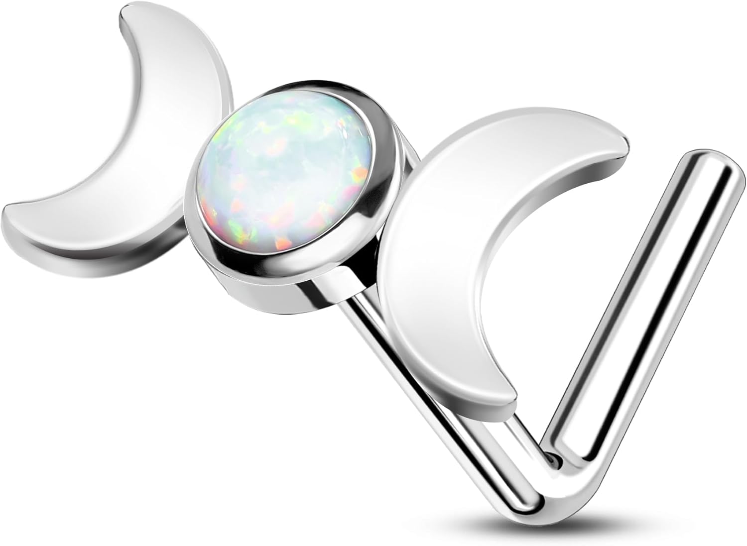 CM Crareesi Mania Moon Phase Nose Rings 20G Nose Studs 316L Stainless Steel Opal Nose Piercing Jewelry for L-Shaped