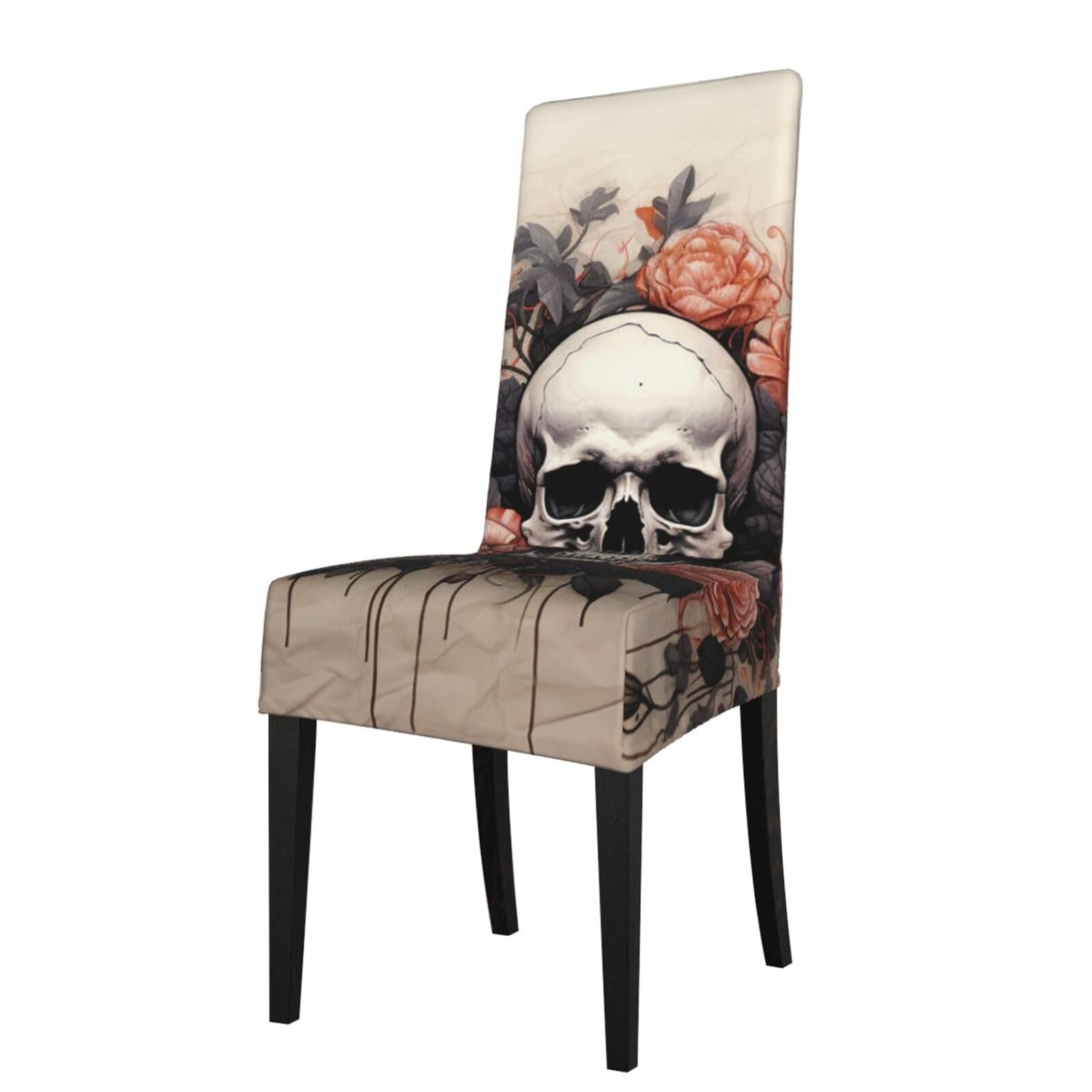 FodPand Stretch Chair Covers for Dining Room, Ancient Skull and Flowers Chair Seat Covers Washable Detachable Chair Slipcover Chair Protectors Covers for Kitchen,Wedding,Party