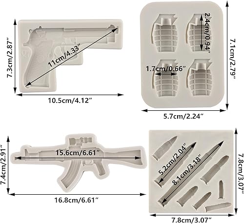 Miniatura 2 de Sijiangmold Moldes de silicona para pistola, ametralladora, fondant, moldes de silicona para cupcakes, decoración de pasteles, chocolate, caramelo,
