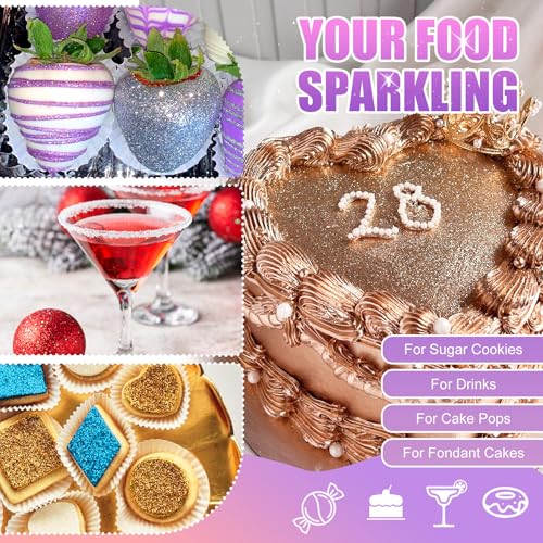 Essbarer Glitzer Set - 4 Farben Multicolor Essbarer Glitzerpulver Glitzerstaub für Kuchen, Getränke, Lebensmittel - Metallisch Glitzerpuder Lebensmittelfarbe Pulver zum Cocktails,Wein,Fondant