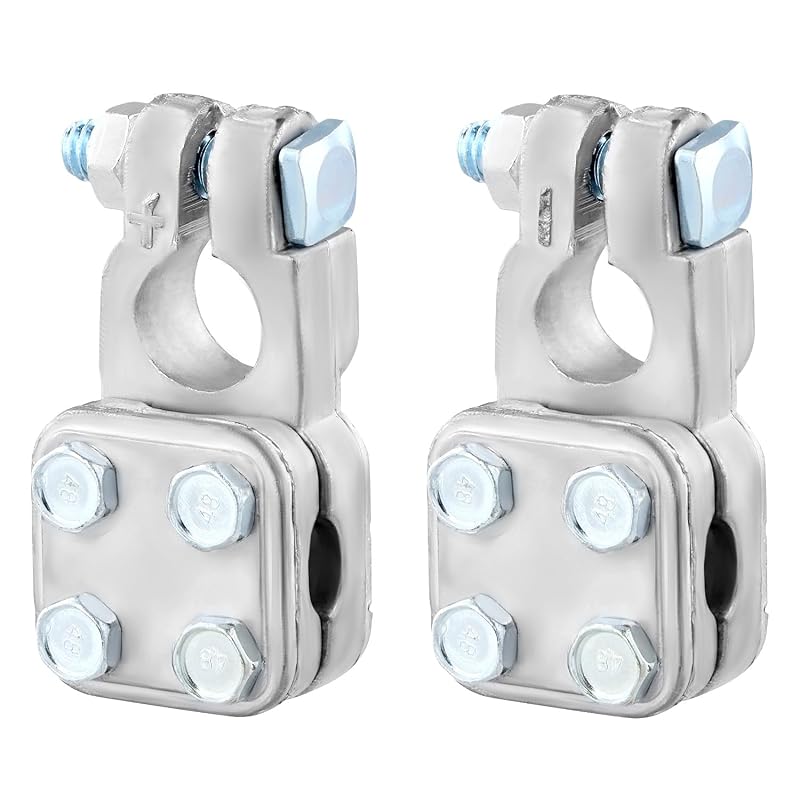 Terminais de bateria QWORK sem crimpagem, entrada em 3 direções, para cabos 2–4/0 AWG – Par (+ e -)