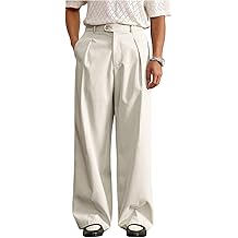 Men's Pleated Baggy Dress Pants High Waisted Wide Leg Pants Casual Work Trousers with Pockets Slacks for Men