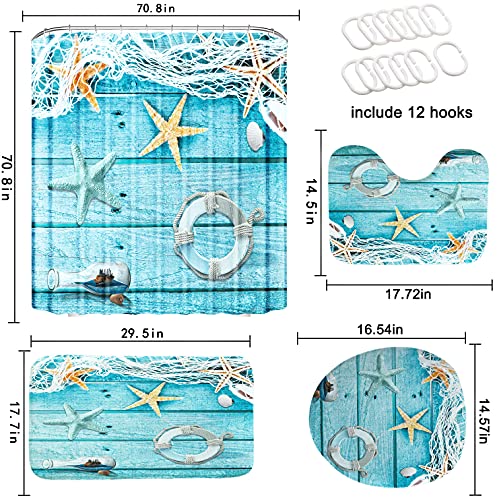 Nautical Shower Curtain Sets, Bathroom Rugs And Accessories, Ocean Nautical Shower Curtain With 12 Hooks, Durable Waterproof Fabric Shower Curtain #TOP6