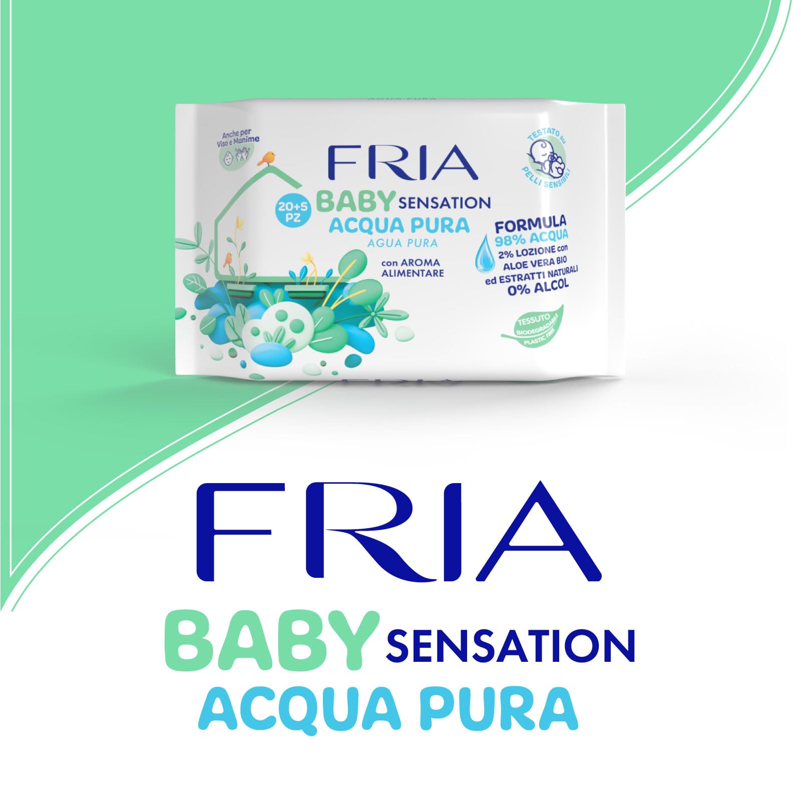 Fria Baby Salviette per Cambio Pannolino 98% Acqua Purificata 20+5 Confezione Pocket