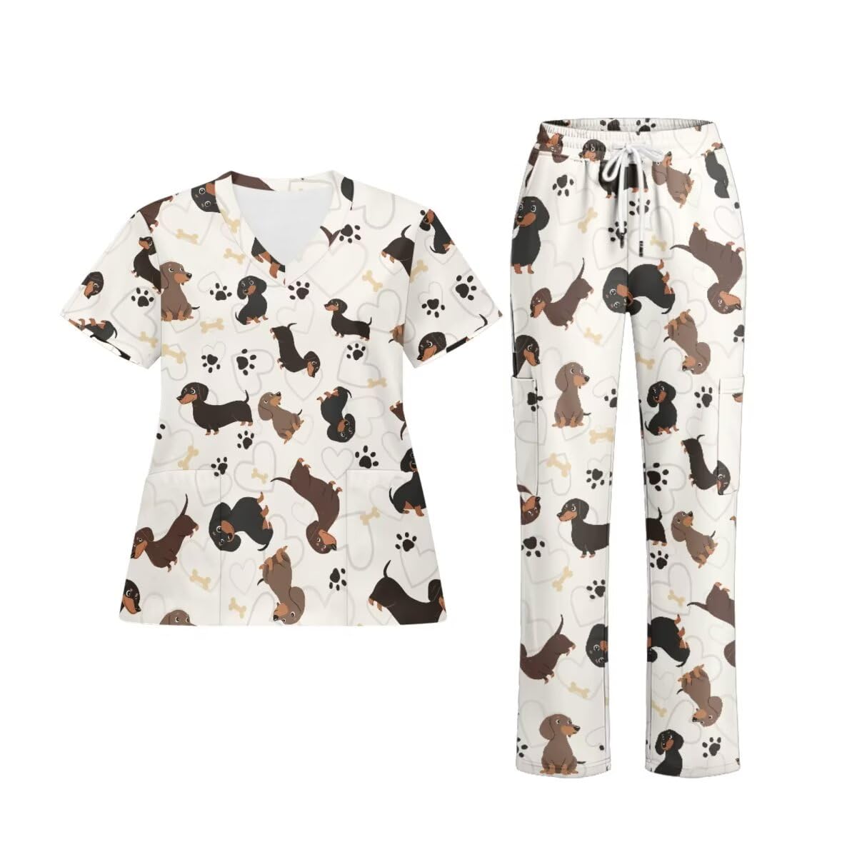 Scrubs for Women Set - V-Neck Top and Pants with Pockets Nurse Uniform Fun and Comfortable Workwear