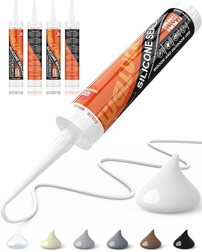 WELLUCK Masilla de silicona blanca, adhesivo sellador de silicona 100% impermeable para calafateo, para RV, cocina, baño, ventana, puerta, vidrio