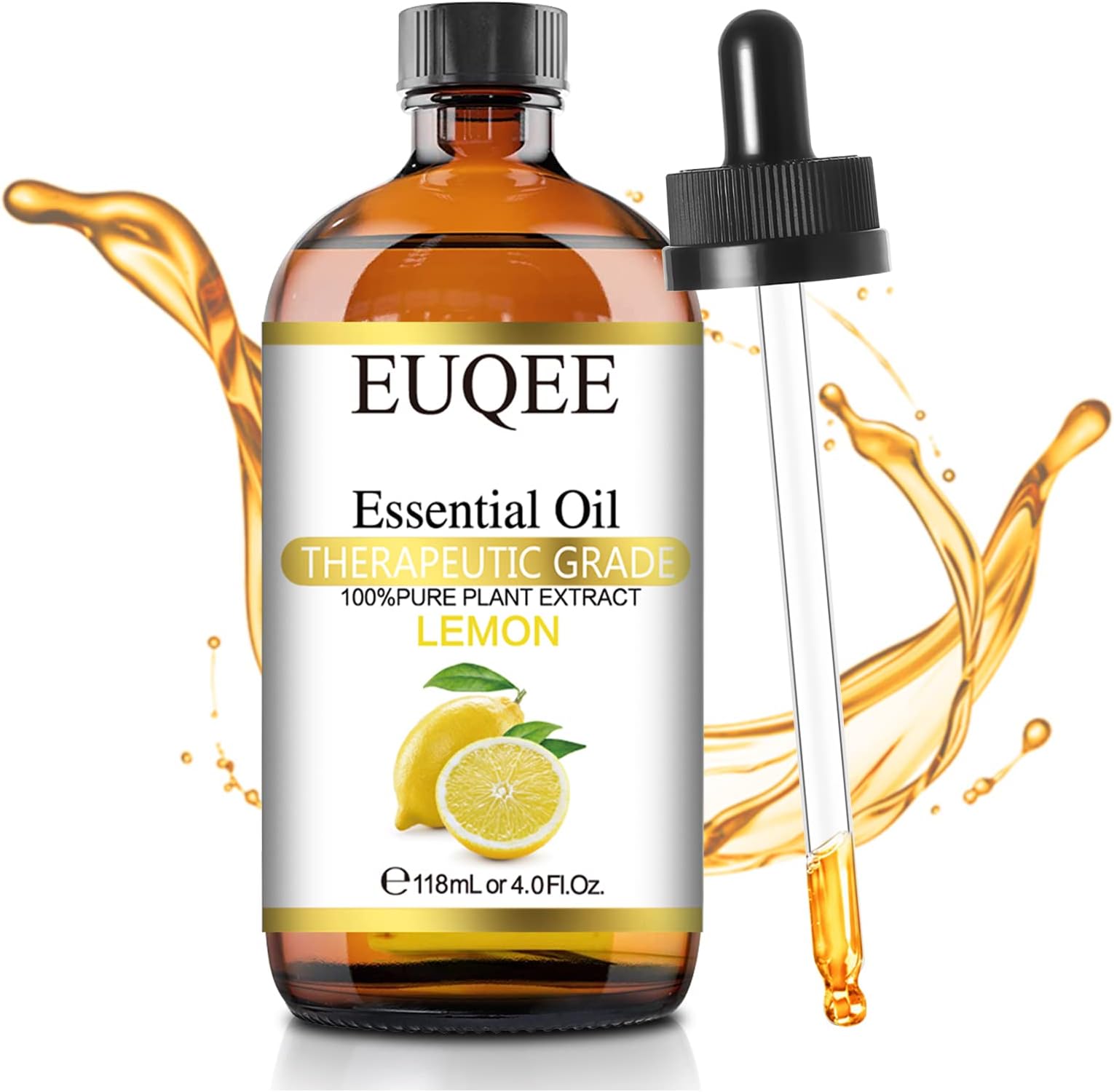 EUQEE Lemon Essential Oil Pure & Natural Premium Therapeutic Grade Essential Oil with Glass Dropper - Great for Furniture Cleaning, Aromatherapy, DIY - 118ml 4 fl.oz