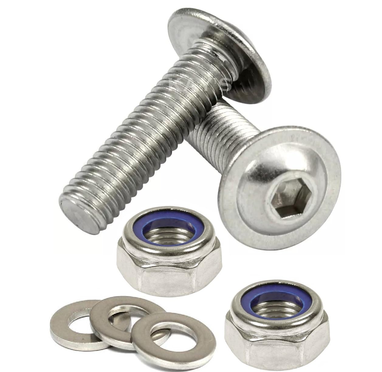 M4 Flanged socket button head screws + Nylocs Nuts + Washers A2 Stainless Steel (50, M4 x 60mm)
