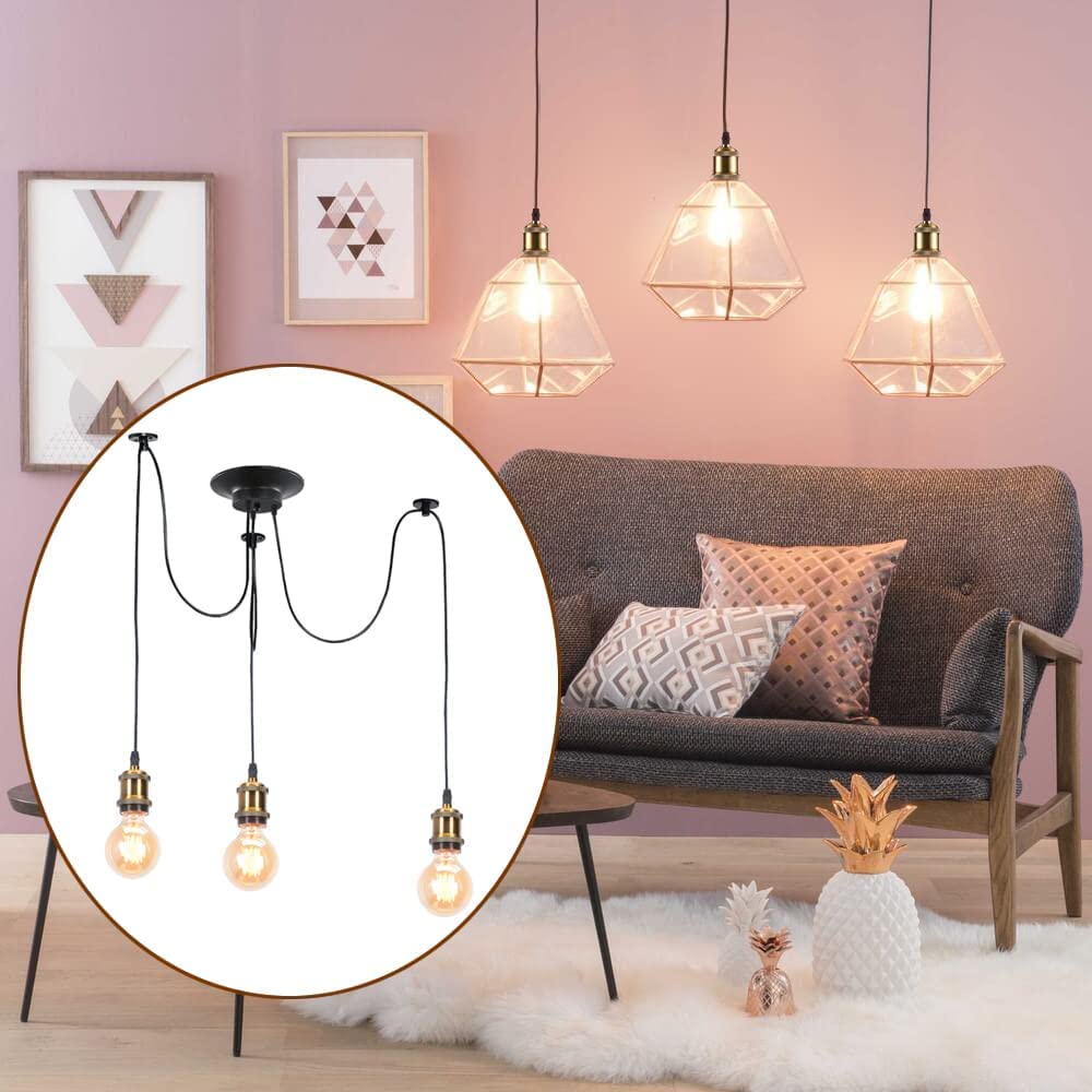 iDEGU DIY Pendelleuchte 3-flammig Hängelampe mit 150cm Kabel Retro Spinne-Stil Kronleuchter E27 Kreativ Vintage Schwarz Deckenleuchte Hängeleuchte Wohnzimmer,Restaurant,Café (3 Köpfe, Messing Fassung)