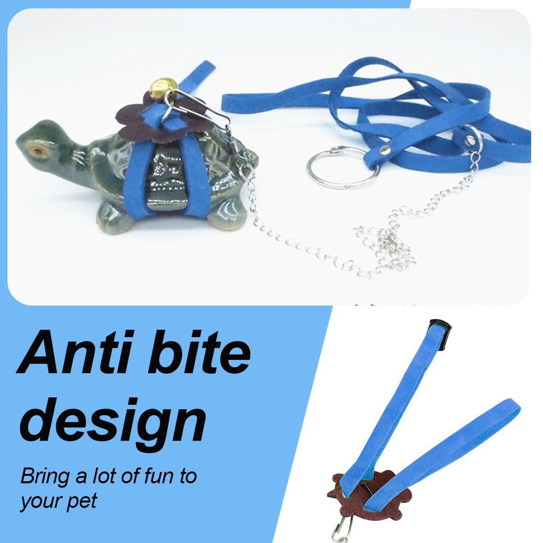 Harnais et Laisse avec Cloche pour Petits Animaux et Cochons d'Inde - Bleu, Taille L