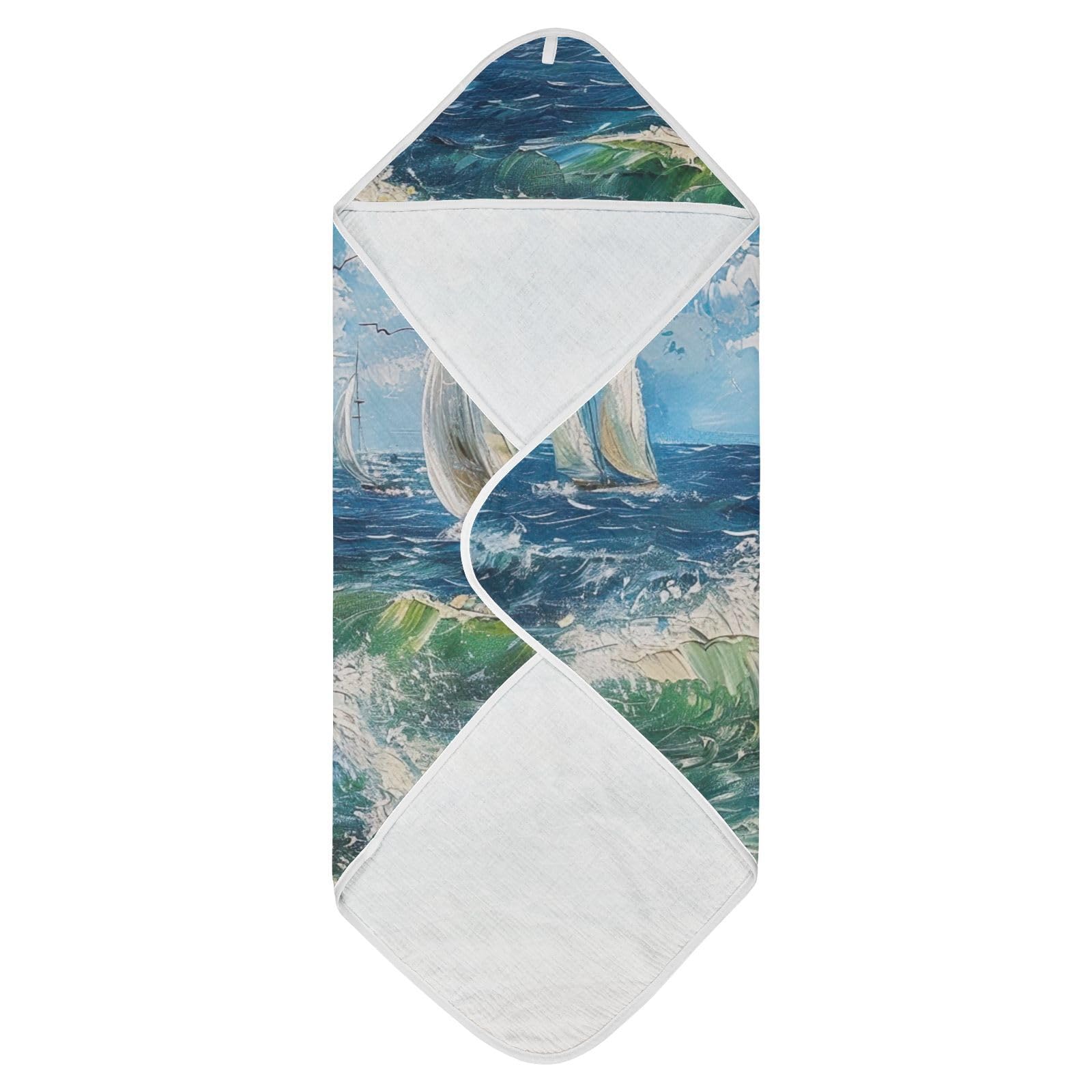 PaChyLuu Sailing Sailboat Baby Hooded Towel Soft Cotton Baby Towels Ultra Absorbent Bath Towel for Babies Boys Girls, 30x30 Inch