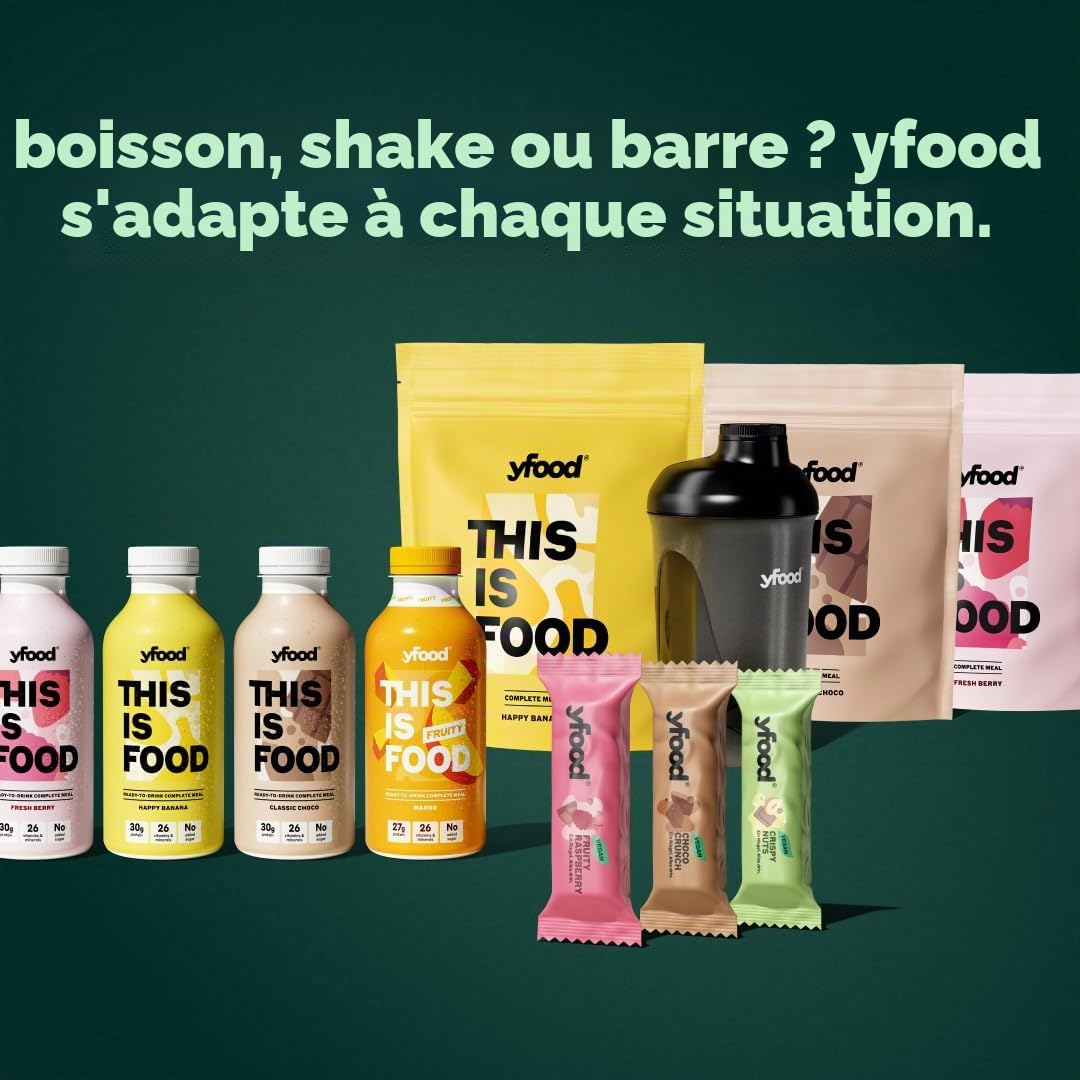 yfood Repas en Poudre, Pack Découverte 10 repas/5 variétés, 25g protéines | Repas complet en 2 min – 25g de protéines et 26 vitamines & minéraux pour une alimentation équilibrée à tout moment.