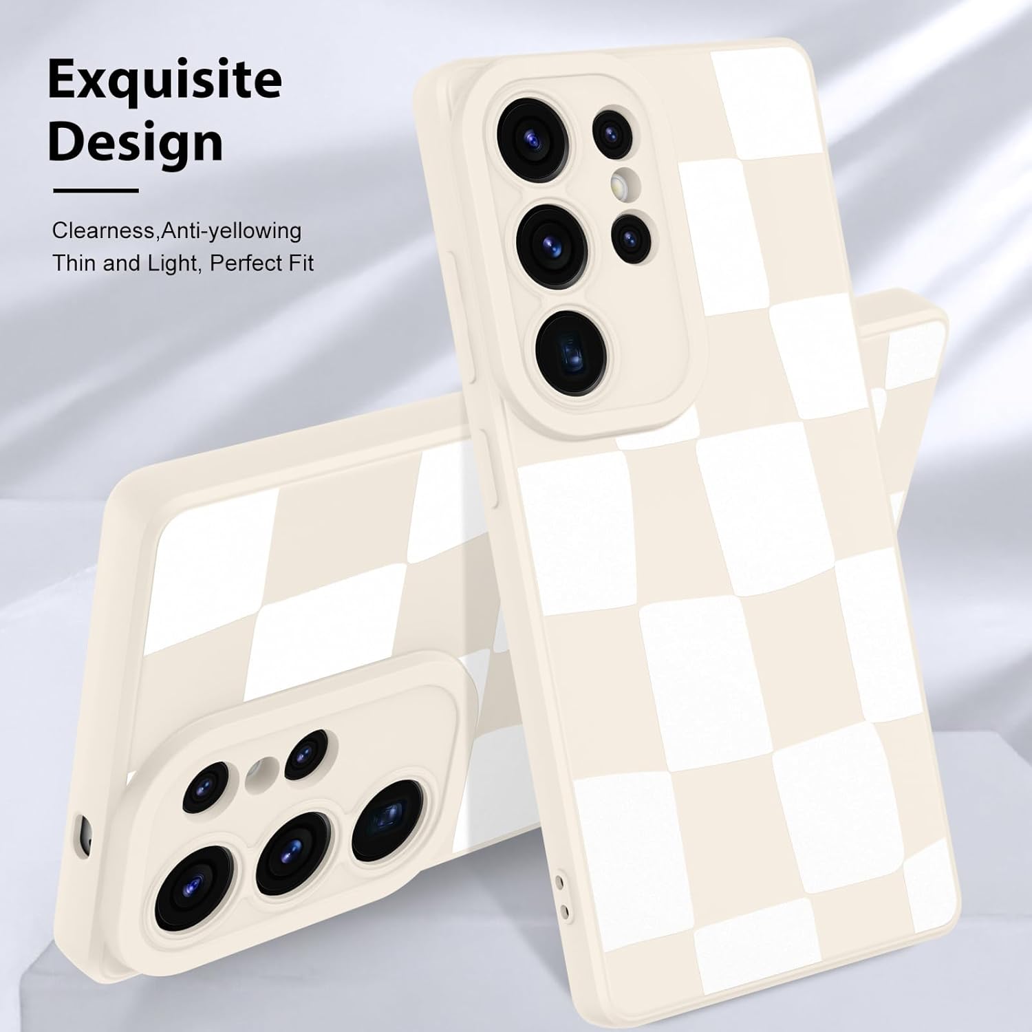 KANGHAR Compatible with Samsung Galaxy S25 Ultra Case, Silicone Checkered Cute Pattern, Camera Protection Soft Slim Phone Case for Girls Women -White - Image 3
