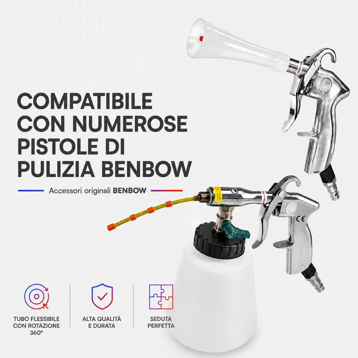 BenBow 017 5x Tubo in Silicone, Tubo di Ricambio Arancione per Pistola di Pulizia ad Aria Compressa - Ricambio, Tubo Rotante con Pesi - Effetto Turbine Intenso & Compatibile con la Serie Classic