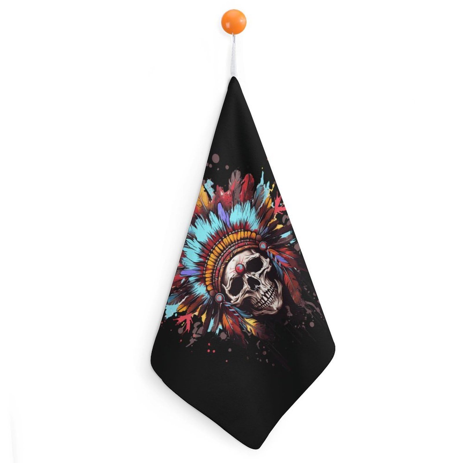 TXFBTRFSA Americans-Indian Skull Chief Hand Towels with Hanging Loop Kitchen Towel Handkerchiefs Cleaning Cloths