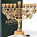 Matashi 7.25 Inch Tall Hand Painted Enamel Menorah Candelabra Embellished with an Intertwining Vineyard Design with Gold Accents and Crystals