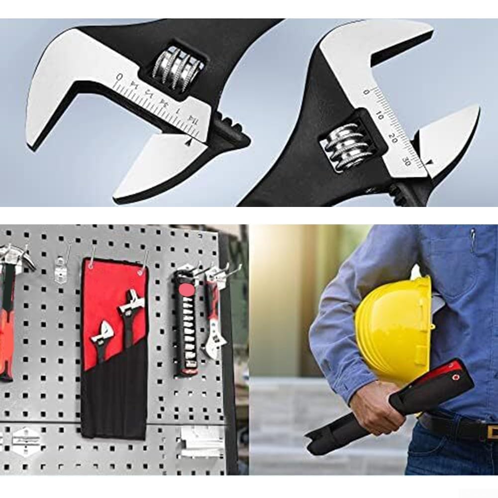 Llave ajustable, llave de espada resistente, juego de 12 y 16 ajustable con cabeza de martillo y bolsa enrollable para fontanero