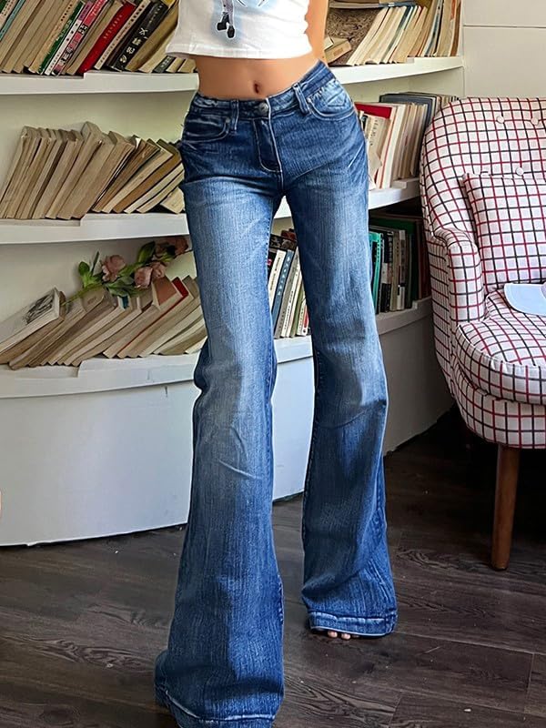 EMMIOL Women Mid-High Waisted Flare Jeans Y2K 90s Vintage Stretchy Bootcut Wide Leg Denim Pants Bell Bottom - Image 3